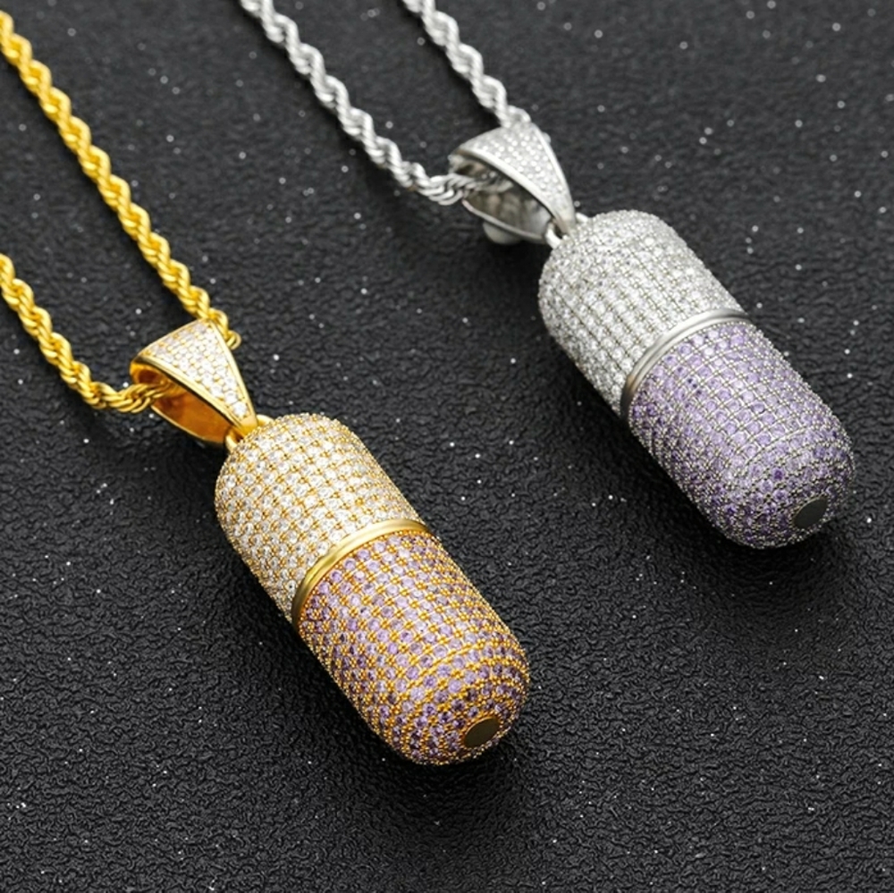 Bling Pill Capsule Pendant & Necklace
